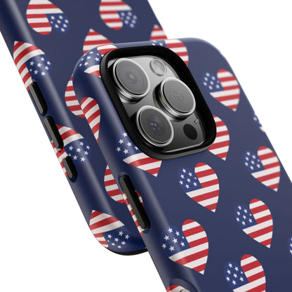 Patriotic American Flag Heart Phone Case – Tough Shockproof, USA Stars & Stripes for Iphone, Samsung Galaxy and Pixel