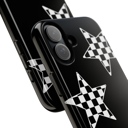Checkered Star Tough Phone Case – Black Retro Graphic Protective Cover for Iphone, Samsung Galaxy and Pixel