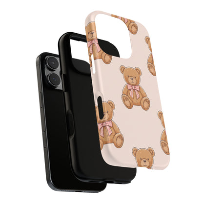 Teddy Bear Phone Case | Cute Coquette Aesthetic Pink Bear Pattern Case | Kawaii Soft Girl iPhone & Samsung Tough Protective Case