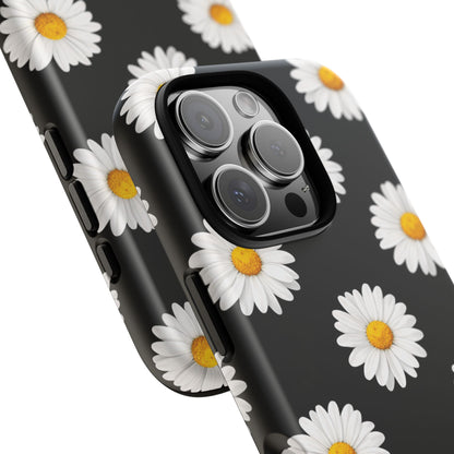 Black Daisy Floral Tough Phone Case – Cute Protective Cover for Iphone, Samsung Galaxy and Pixel