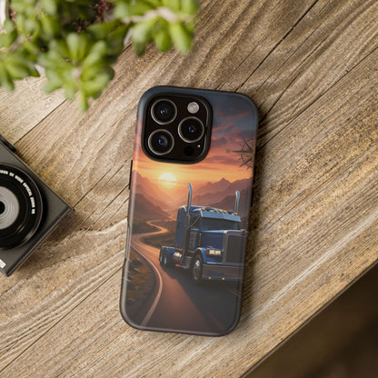 Semi Truck Sunset Phone Case | Trucker Gift | Diesel Truck Highway Road iPhone & Samsung Tough Protective Case