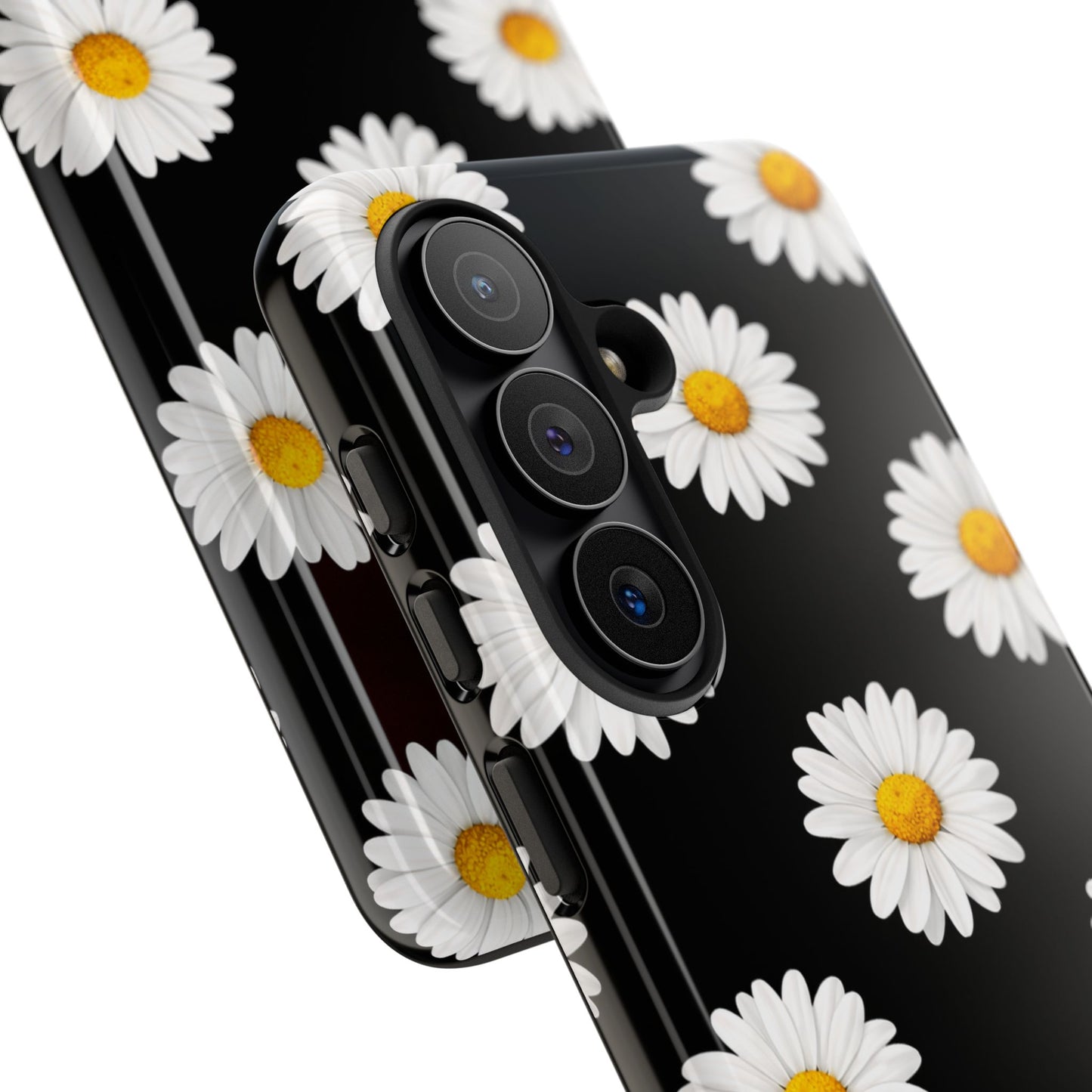 Black Daisy Floral Tough Phone Case – Cute Protective Cover for Iphone, Samsung Galaxy and Pixel