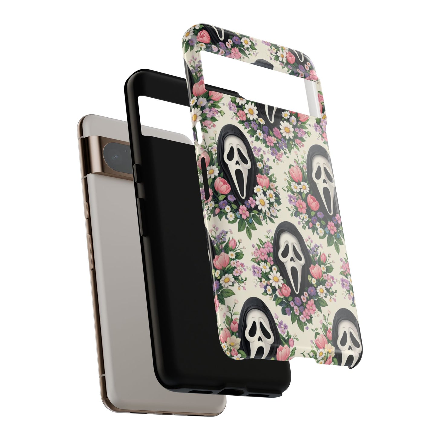 Floral Ghost Face Aesthetic Phone Case – Cute Spooky Tough Cover