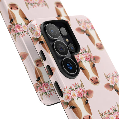 Floral Cow Phone Case – Cute Pink Cow Print Tough Protective Case for Iphone, Samsung Galaxy and Pixel