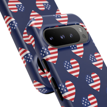 Patriotic American Flag Heart Phone Case – Tough Shockproof, USA Stars & Stripes for Iphone, Samsung Galaxy and Pixel