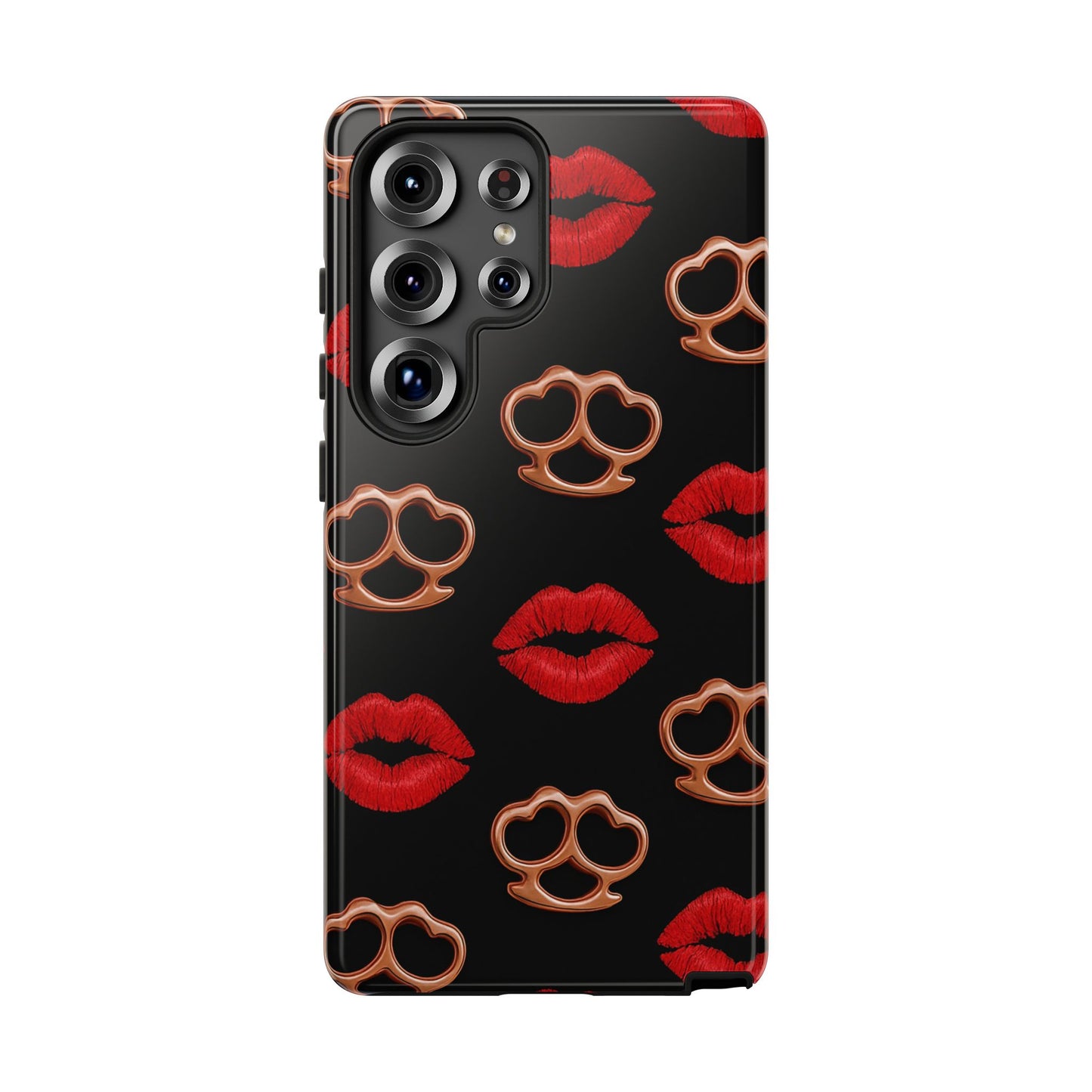 Red Lipstick & Knuckle Duster Phone Case | Bold Kiss Print Tough Protective Cover for Iphone, Samsung Galaxy and Pixel