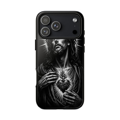 Jesus Sacred Heart Phone Case Black White Christian Faith Aesthetic