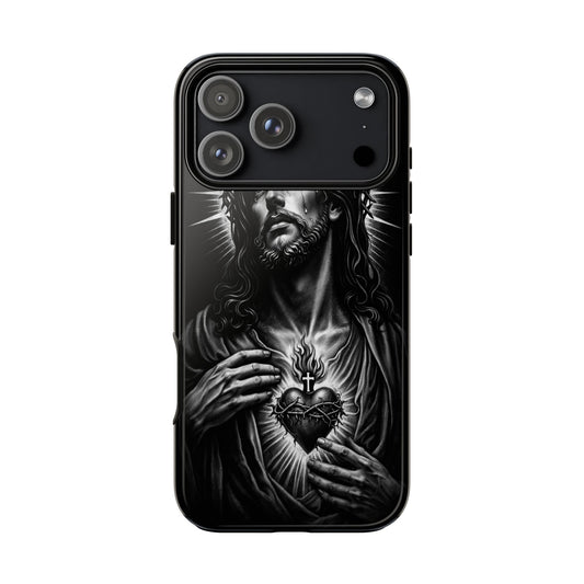 Jesus Sacred Heart Phone Case Black White Christian Faith Aesthetic