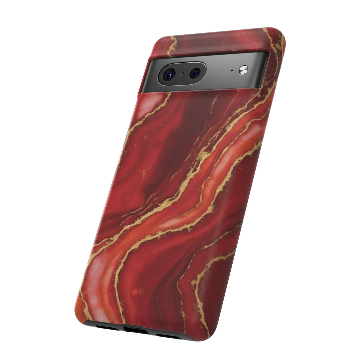 Red Agate Marble Phone Case – Gold Vein Luxury Stone Tough Case (iPhone, Samsung, Pixel)