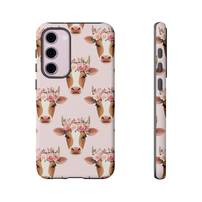 Floral Cow Phone Case – Cute Pink Cow Print Tough Protective Case for Iphone, Samsung Galaxy and Pixel