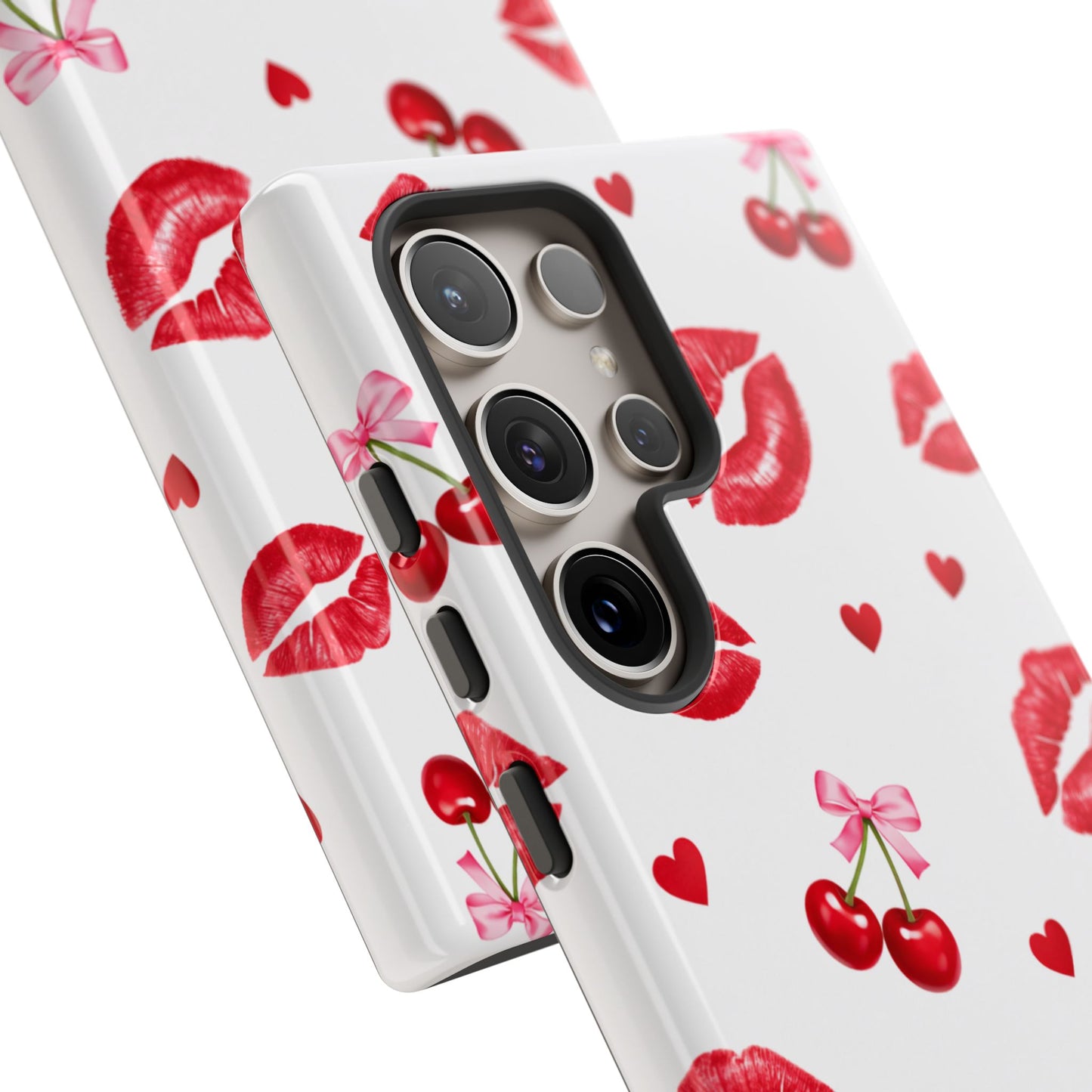 Red Lips & Cherry Phone Case – Y2K Retro Aesthetic Tough Cover
