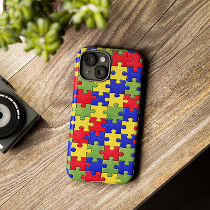 Colorful Puzzle Phone Case, Autism Awareness Jigsaw Design, Tough Protective Case, iPhone & Samsung Case, Vibrant Puzzle Pattern