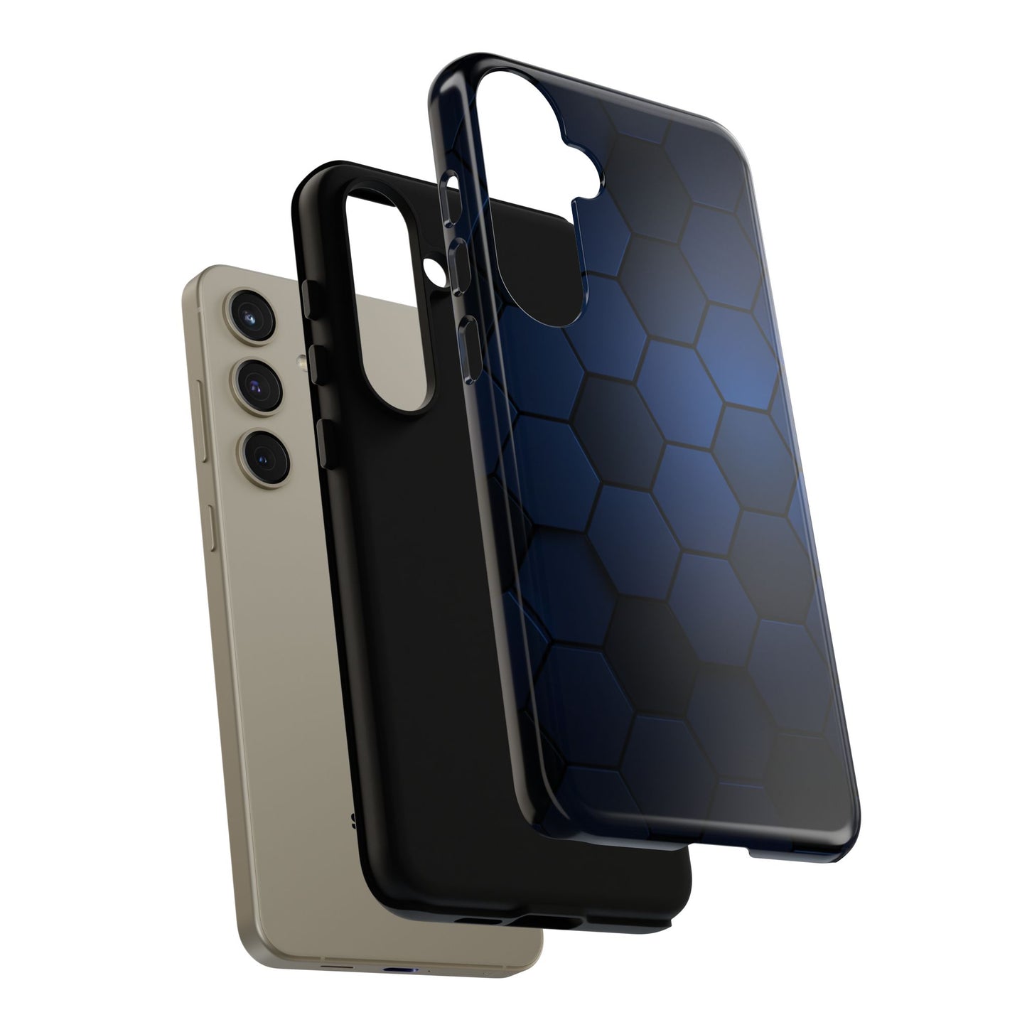 Blue Hexagon Gradient Phone Case | Honeycomb Geometric Tech Aesthetic | Minimalist Tough Case for iPhone & Samsung