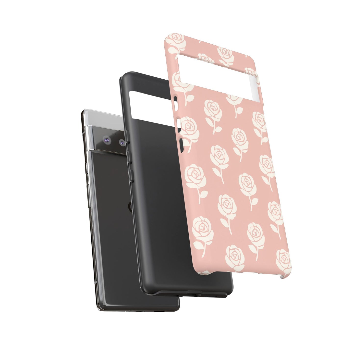 White Rose Pattern Tough Phone Case | Elegant Floral Aesthetic Case for Iphone, Samsung Galaxy and Pixel