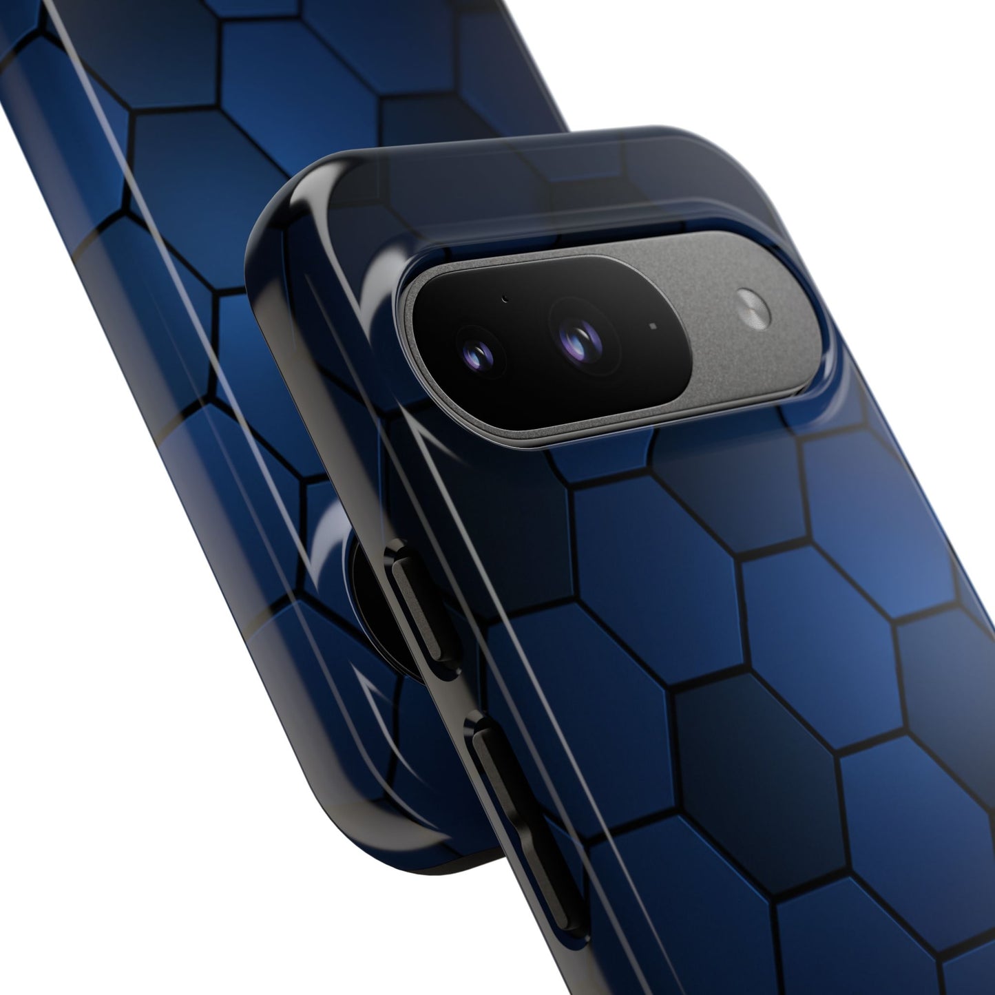 Blue Hexagon Gradient Phone Case | Honeycomb Geometric Tech Aesthetic | Minimalist Tough Case for iPhone & Samsung