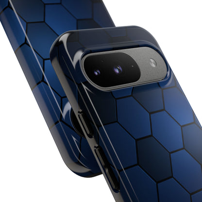 Blue Hexagon Gradient Phone Case | Honeycomb Geometric Tech Aesthetic | Minimalist Tough Case for iPhone & Samsung