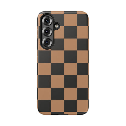 Brown Checkered Phone Case | Aesthetic Checkerboard iPhone & Samsung Tough Case