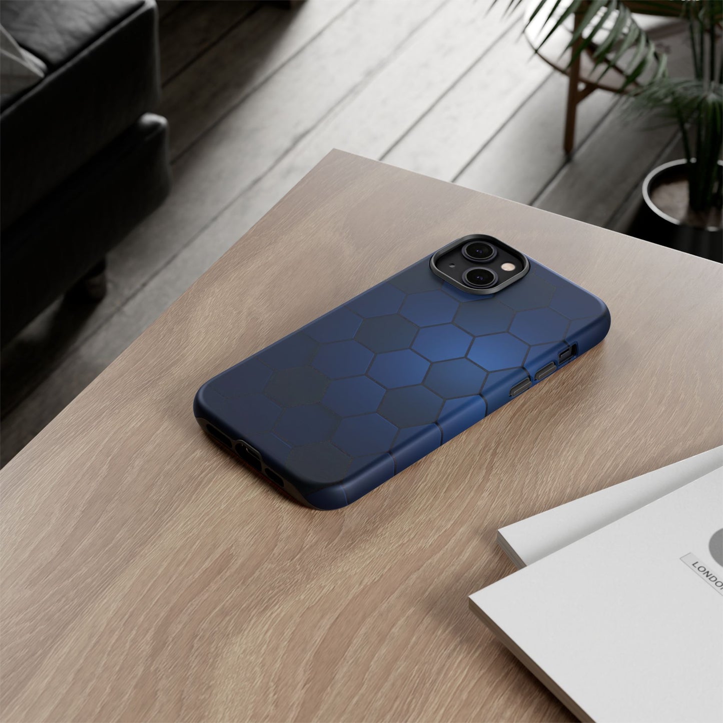 Blue Hexagon Gradient Phone Case | Honeycomb Geometric Tech Aesthetic | Minimalist Tough Case for iPhone & Samsung