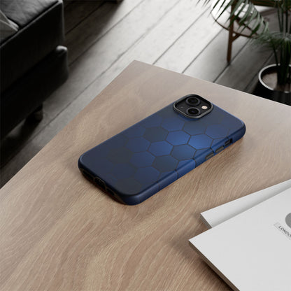 Blue Hexagon Gradient Phone Case | Honeycomb Geometric Tech Aesthetic | Minimalist Tough Case for iPhone & Samsung