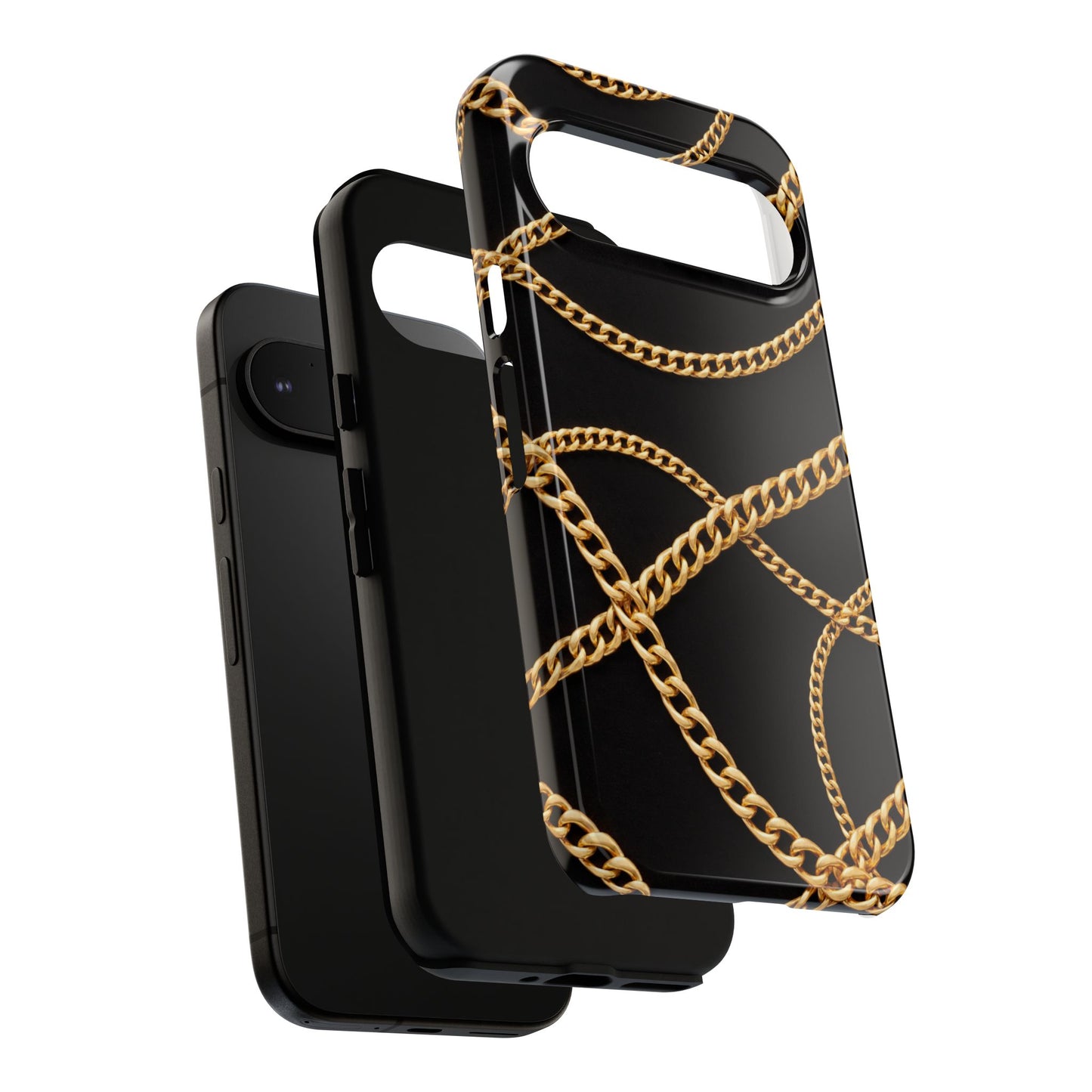 Luxury Gold Chain Phone Case – Black Designer Style Tough Protective Cover for Iphone, Samsung Galaxy and Pixel