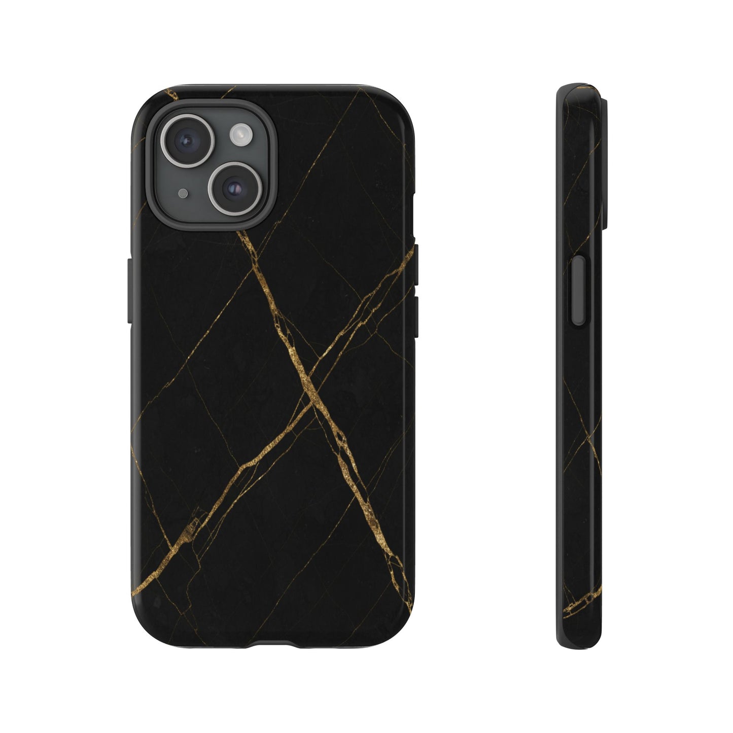 Black Marble Phone Case with Gold Veins | Minimal Luxury Tough Case