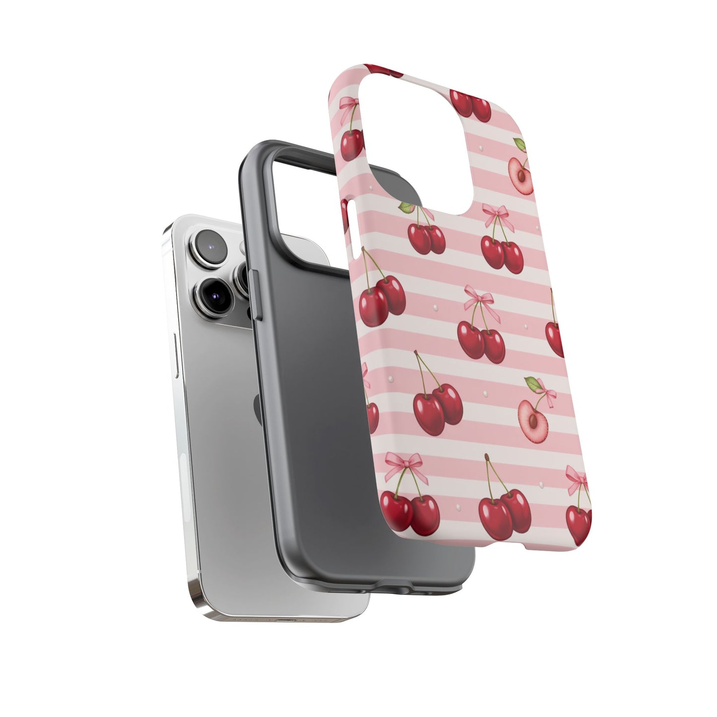 Coquette Cherry Bow Phone Case | Cute Pink Aesthetic Cherry Pattern Tough Case for iPhone & Samsung