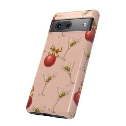 Cocktail Ornament Phone Case – Pink Martini & Cherry Pattern | Glossy or Matte for Iphone, Samsung Galaxy and Pixel