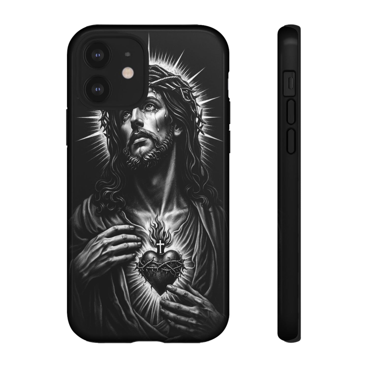 Jesus Sacred Heart Phone Case Black White Christian Faith Aesthetic