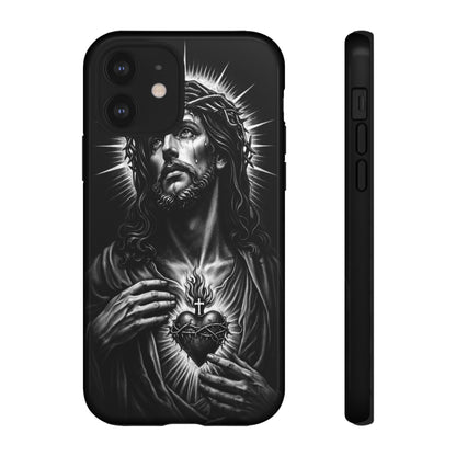 Jesus Sacred Heart Phone Case Black White Christian Faith Aesthetic