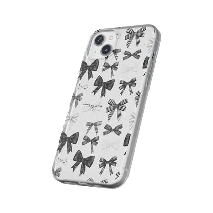 Black & White Bow Pattern Phone Case | Minimal Coquette Flexi Case