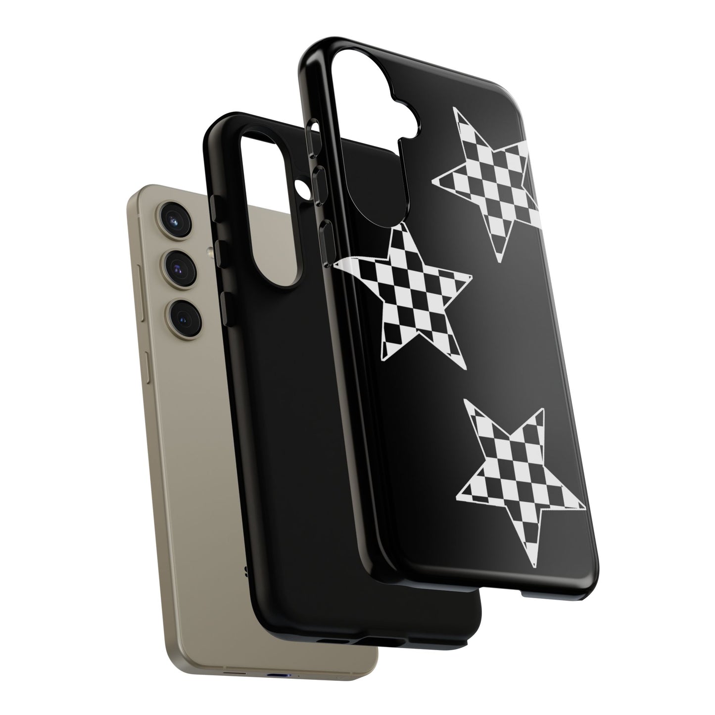 Checkered Star Tough Phone Case – Black Retro Graphic Protective Cover for Iphone, Samsung Galaxy and Pixel