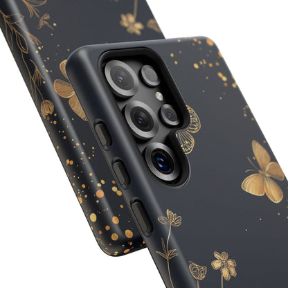 Gold Floral Butterfly Phone Case, Dark Aesthetic Botanical, Elegant Black Luxury iPhone Samsung Cover