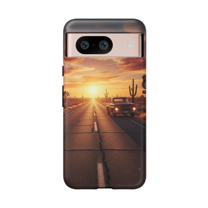 Route 66 Sunset Desert Highway Phone Case – Road Trip Travel Aesthetic Tough Case