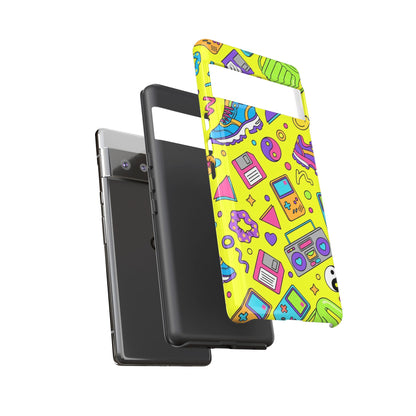 90s Retro Neon Phone Case – Y2K Nostalgia Colorful Icons Tough Protective Case