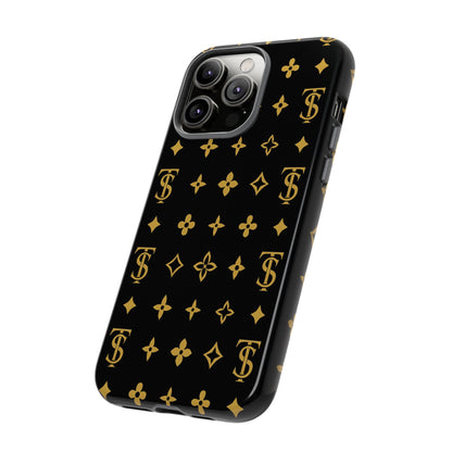 Gold Monogram Pattern Tough Phone Case | Black & Gold Luxury Design for Iphone, Samsung Galaxy and Pixel