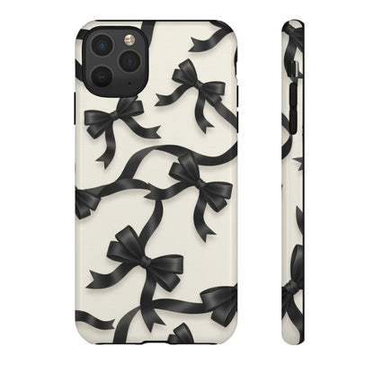 Black Ribbon Bow Phone Case, Minimal Bow Pattern Tough Protective Case