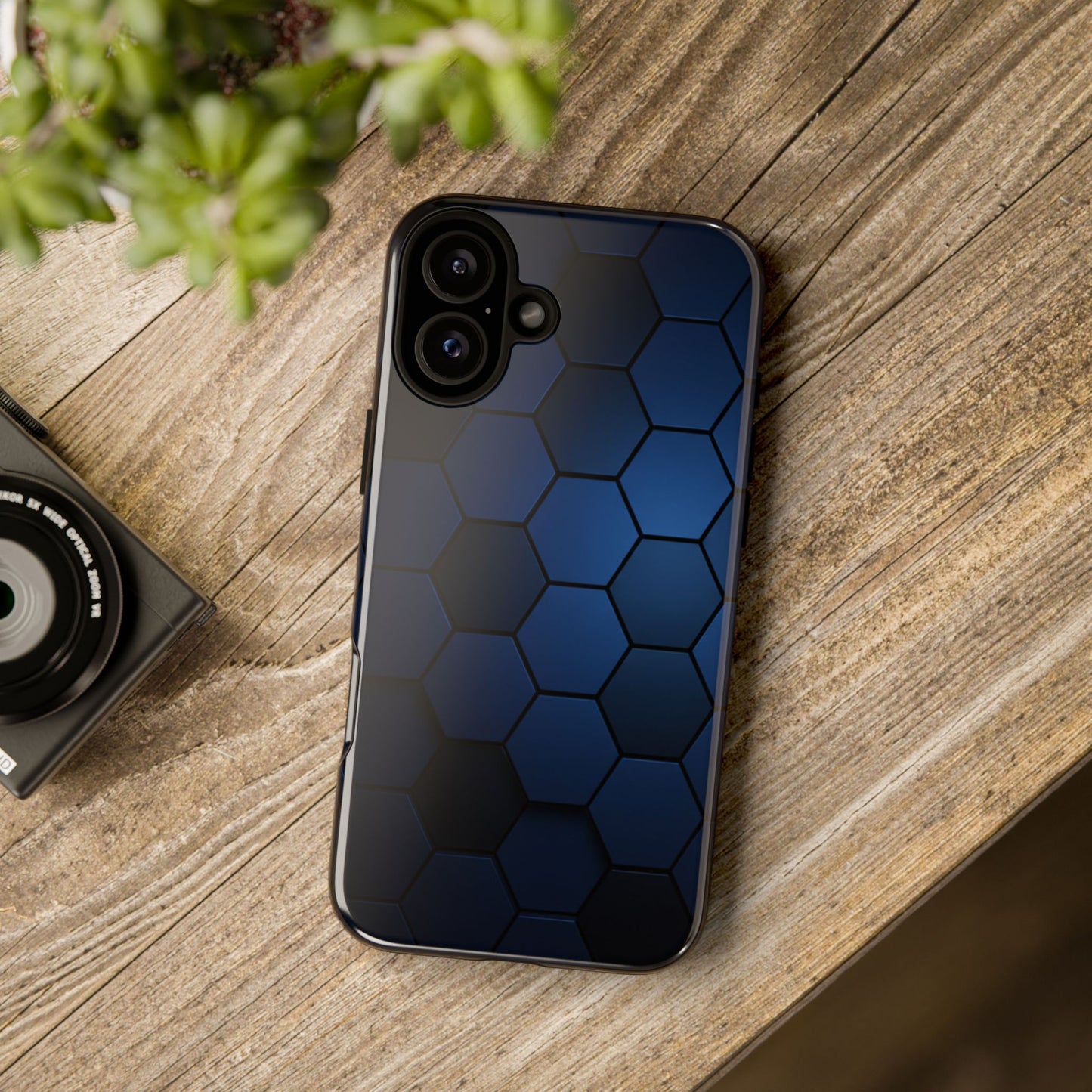 Blue Hexagon Gradient Phone Case | Honeycomb Geometric Tech Aesthetic | Minimalist Tough Case for iPhone & Samsung
