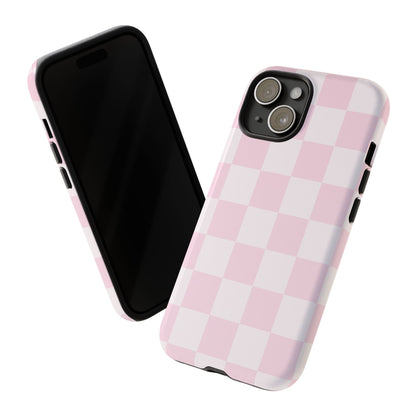 Light Pink Checkerboard Phone Case | Pastel Aesthetic Checkered iPhone & Samsung Tough Case