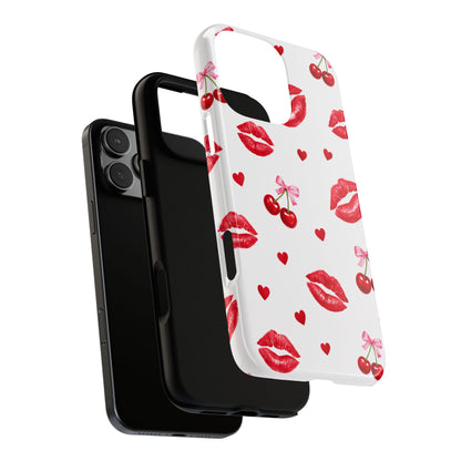 Red Lips & Cherry Phone Case – Y2K Retro Aesthetic Tough Cover