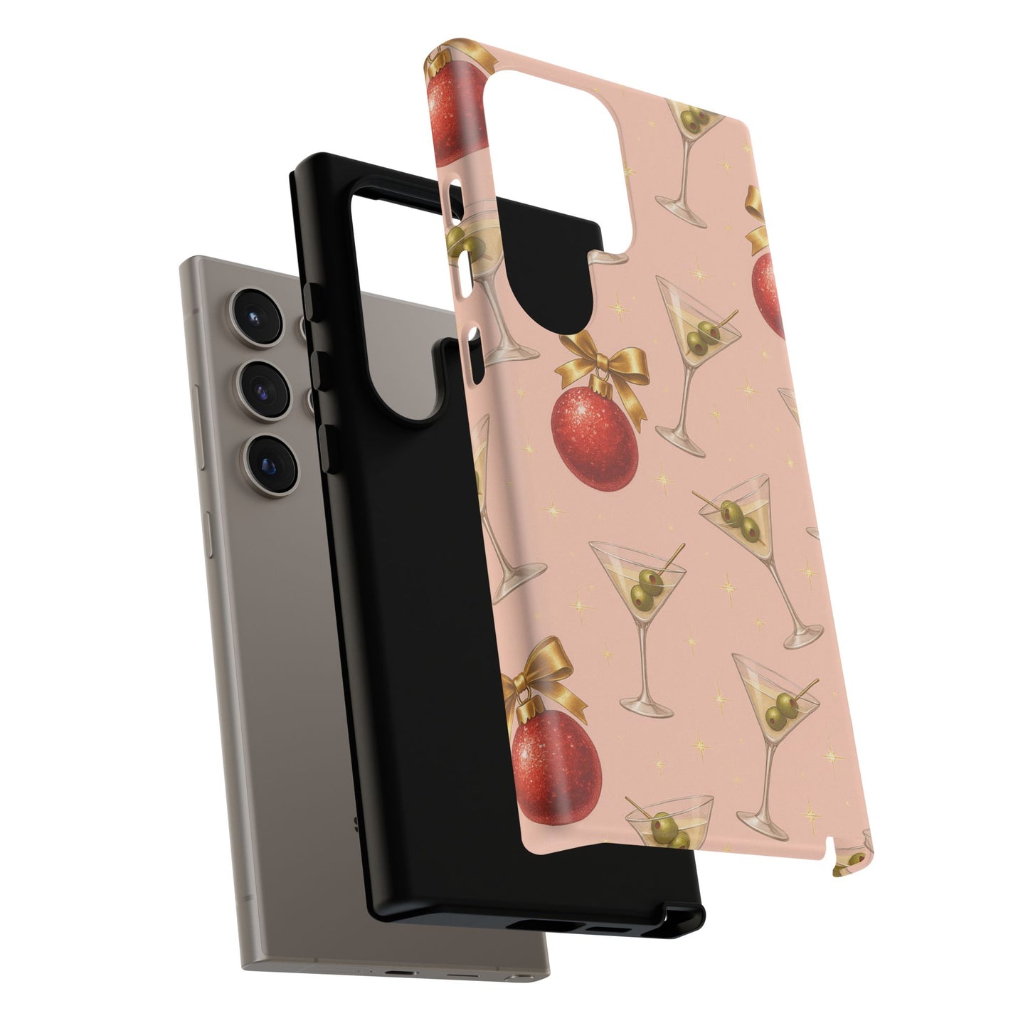 Cocktail Ornament Phone Case – Pink Martini & Cherry Pattern | Glossy or Matte for Iphone, Samsung Galaxy and Pixel