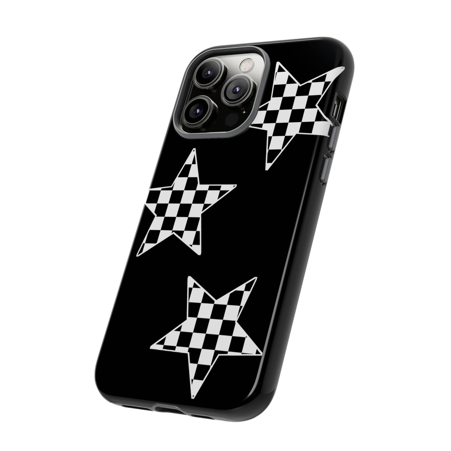 Checkered Star Tough Phone Case – Black Retro Graphic Protective Cover for Iphone, Samsung Galaxy and Pixel
