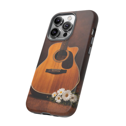 Acoustic Guitar Daisy Phone Case | Rustic Music Lover Tough Cover