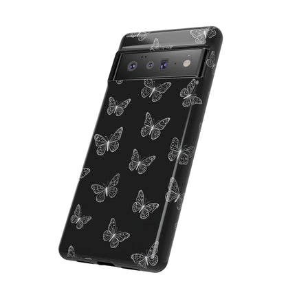 White Butterfly Pattern Phone Case – Dark Aesthetic Monochrome Tough Cover