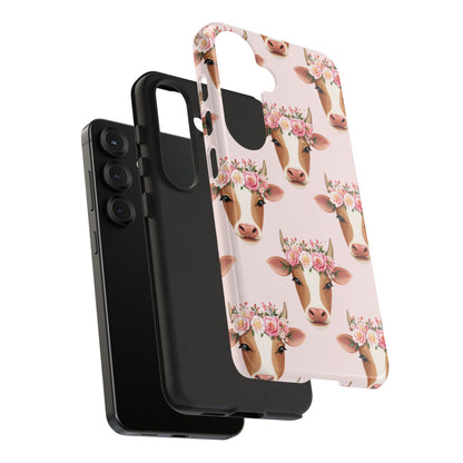 Floral Cow Phone Case – Cute Pink Cow Print Tough Protective Case for Iphone, Samsung Galaxy and Pixel