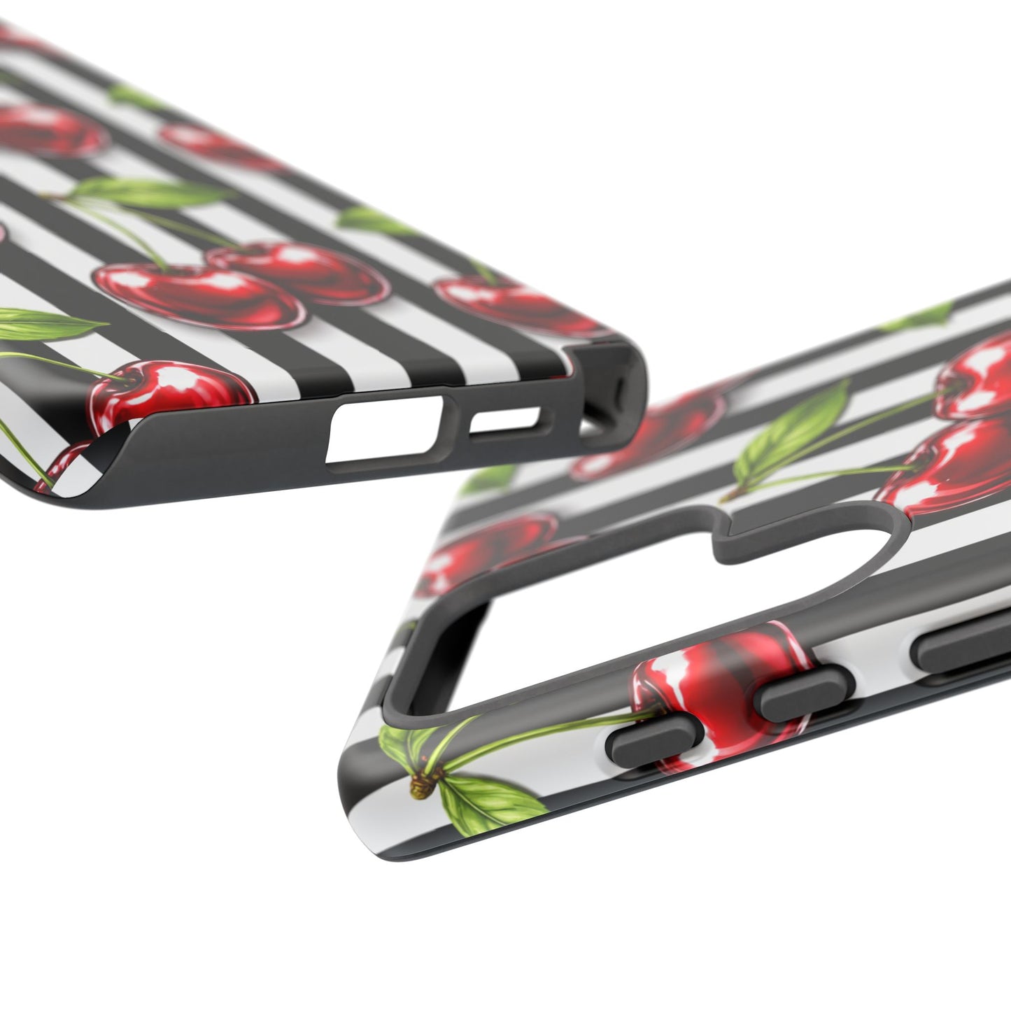Cherry Pattern Phone Case Black White Stripe Retro Aesthetic Tough Cover