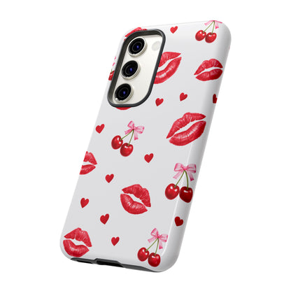 Red Lips & Cherry Phone Case – Y2K Retro Aesthetic Tough Cover