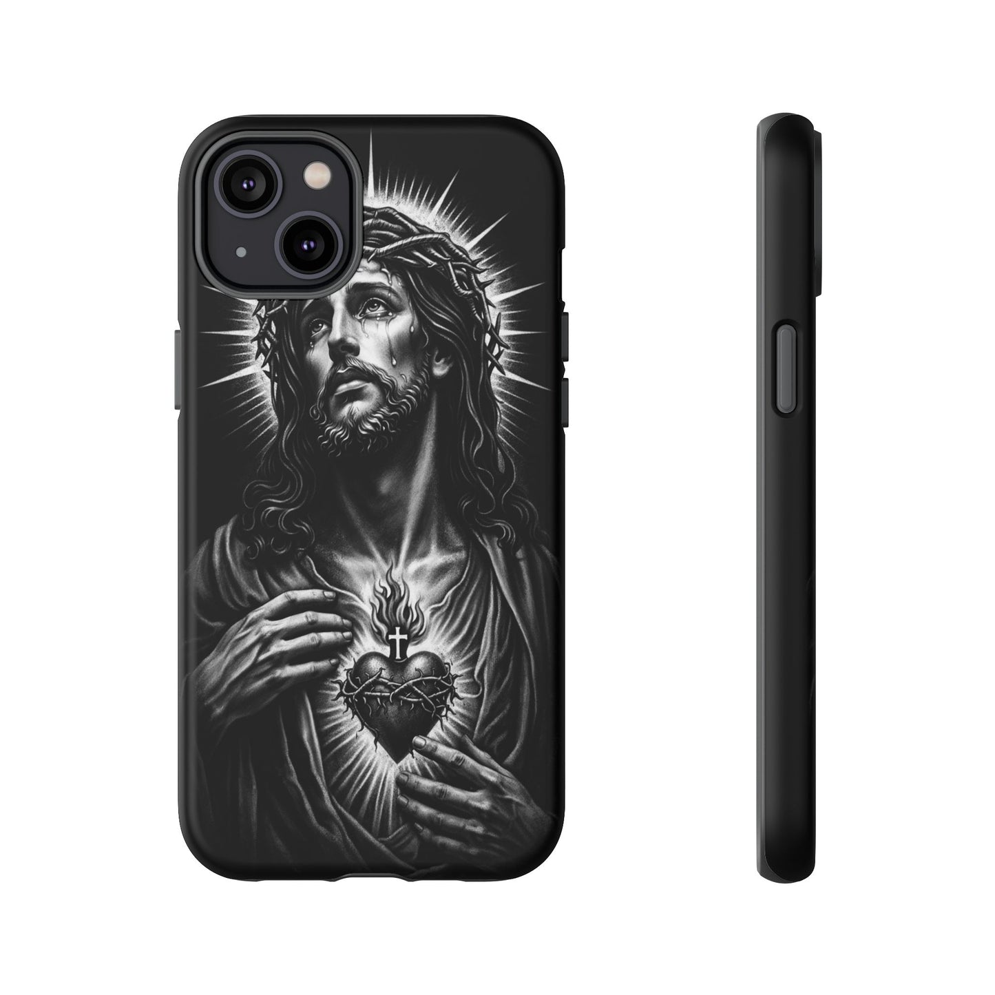 Jesus Sacred Heart Phone Case Black White Christian Faith Aesthetic