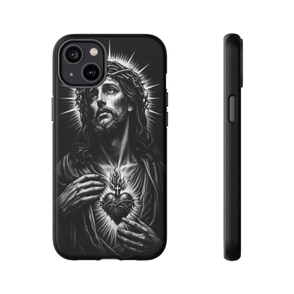 Jesus Sacred Heart Phone Case Black White Christian Faith Aesthetic