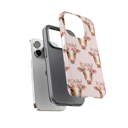 Floral Cow Phone Case – Cute Pink Cow Print Tough Protective Case for Iphone, Samsung Galaxy and Pixel