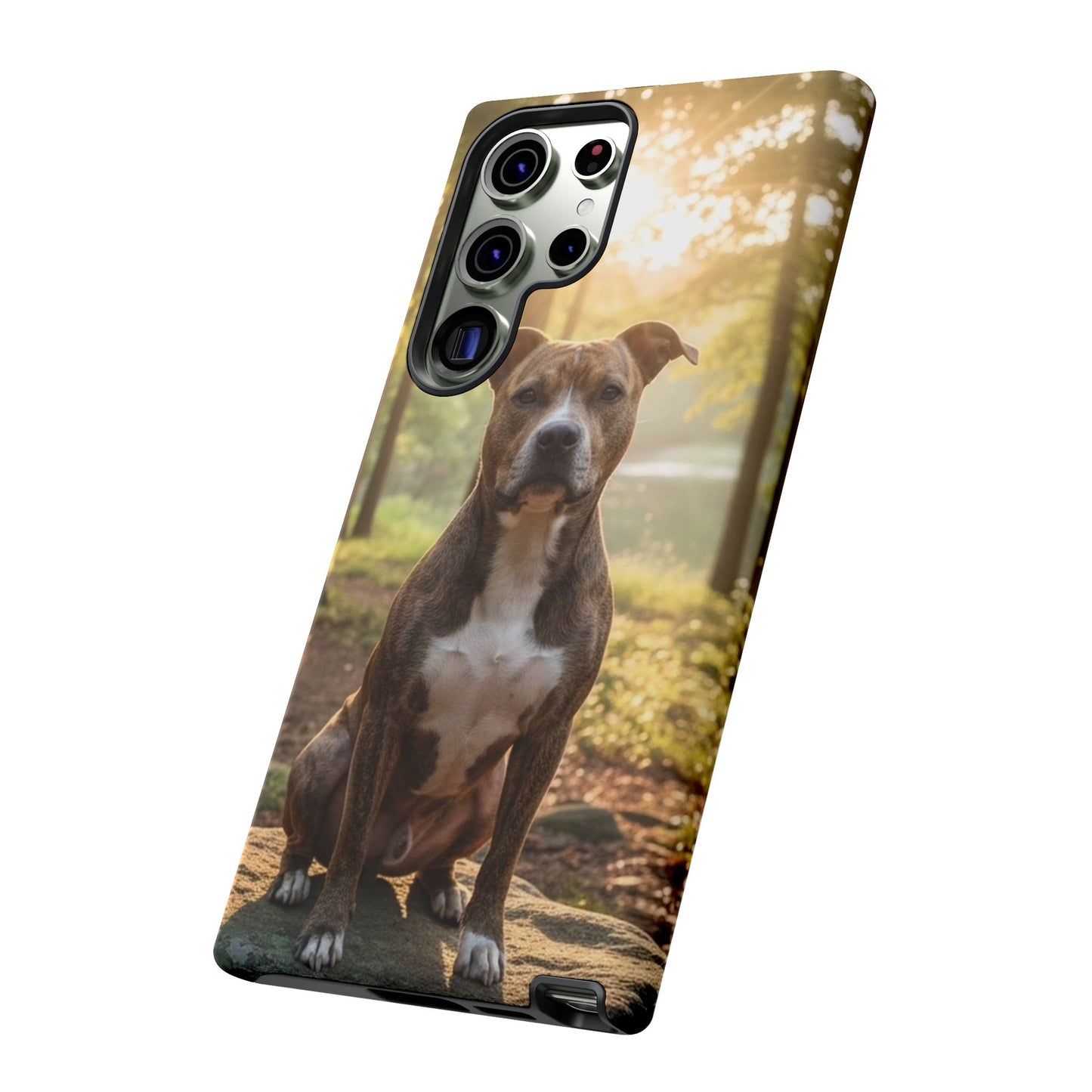 Pitbull Portrait Phone Case | Dog Lover Tough Case, Sunset Forest